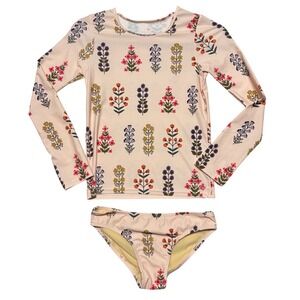 Pink Chicken Girls 14Y Floral Rash Guard Swimsuit Set Pink Long Sleeve 2 Piece